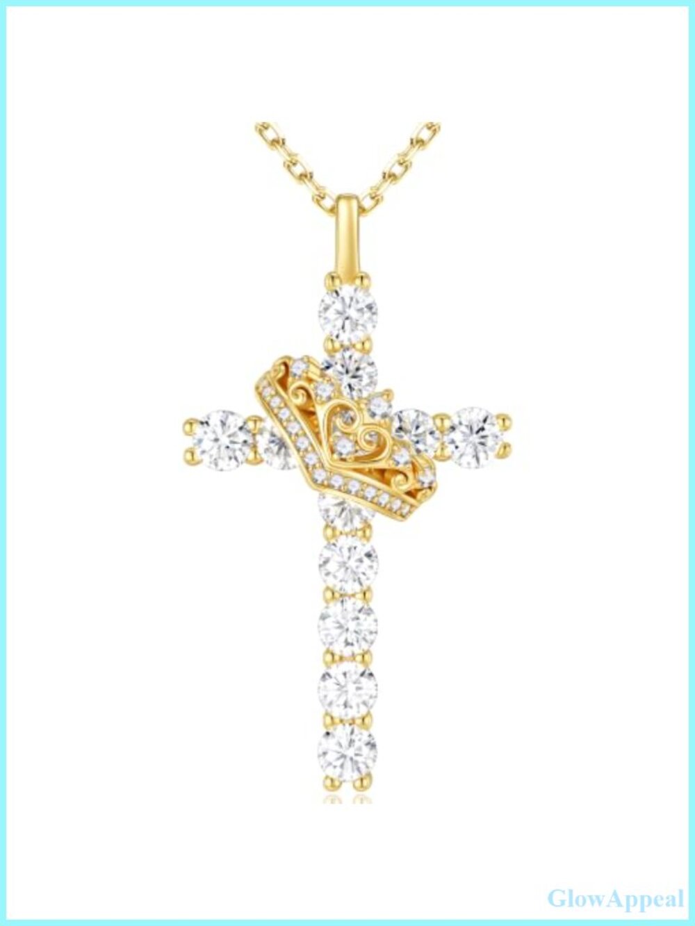 Moissanite Crown Cross Necklace 925 Sterling Silver Gold Plated Pendant